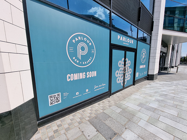 Photo showing window graphics