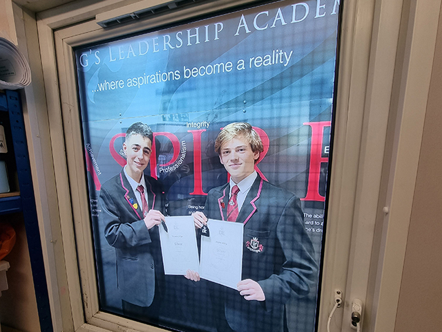 Photo showing window graphics